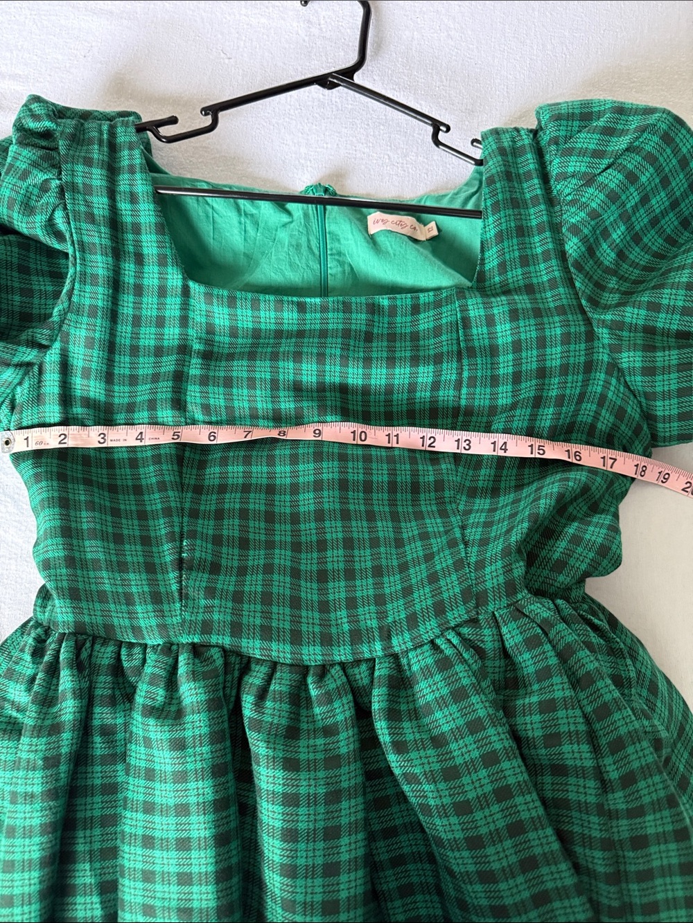 Ivy City Co Green Plaid Square-Neck Dress Size 12 - Picture 5 of 6